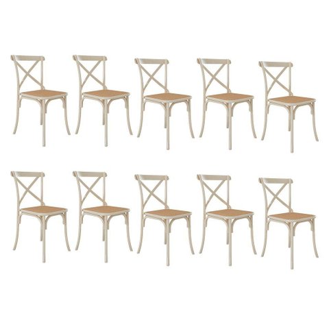 Kit 10 Cadeiras Katrina X Off White Assento Bege Aço Asturias - Cor: Branco