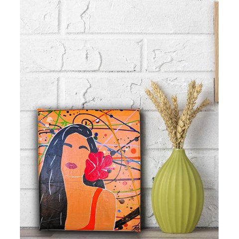 Quadro Decorativo Minimalista Abstrato em Acrílico Pintado a Mão de Linda Mulher Ambientes Diversos