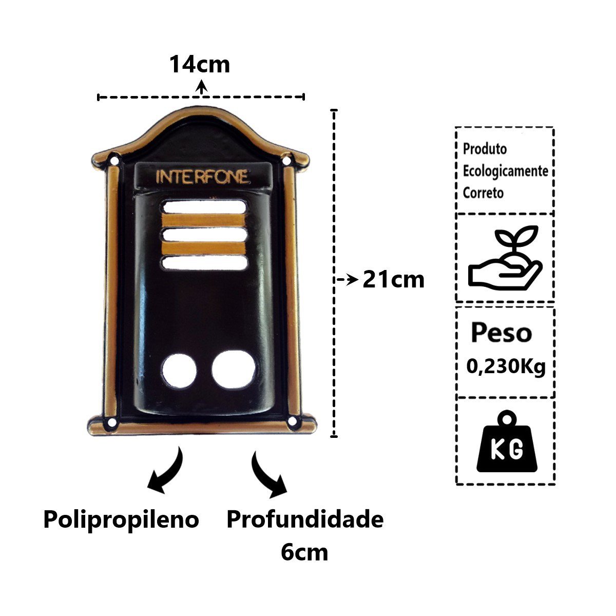 Protetor Interfone Caixa de Polipropileno Ouro 21x14x6cm Brassol - 2