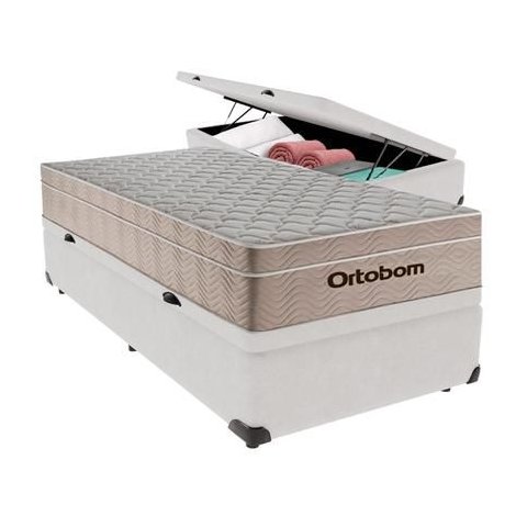 Cama Box Baú Airtech Solteiro Colchão de Molas Ensacadas Ortobom 88x188x60cm