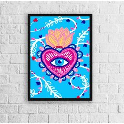 Quadro Decorativo Coração Mexicano 33x24cm:Madeira preta - 2