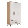 Guarda Roupa 3 Portas 2 Gavetas Linha Retrô - Carvalho Toque Rústico/Branco - 1