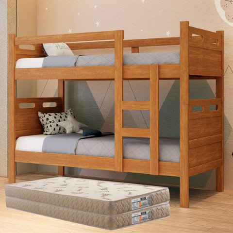 Beliche Duas Camas Reforçadas Jaspe com Colchões D33 14cm Cor:nature