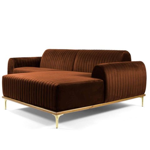 Sofá 3 Lugares com Chaise Base de Madeira Euro 245 Cm Telha