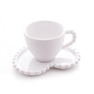 4 Xícaras para Café Wolff Coração Beads Branco 80ml