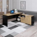Ver imagem 1 de Escrivaninha Mesa Escritório em L  com Armário Lateral Pé Painel 170x150cm Tampo 30mm