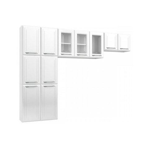 Cozinha Compacta Topazio C/ 11 Portas ( 3 C/ Vidro ) Branco - Telasul