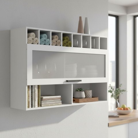 Armário Aéreo de Cozinha 120cm 1 Porta Basculante C/vidro 100% Mdf Phoenix Móvel na Caixa
