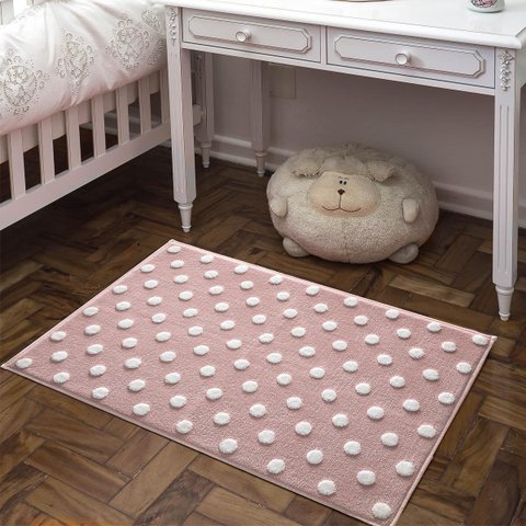 Tapete Infantil Quarto Bebê Menina Jolitex Mimo 0,70x1m Poa