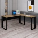Ver imagem 6 de Mesa Auxiliar Direita Esquerda Pé Quadro 90cm Tampo Amadeirado e Preto Yescasa Marrom