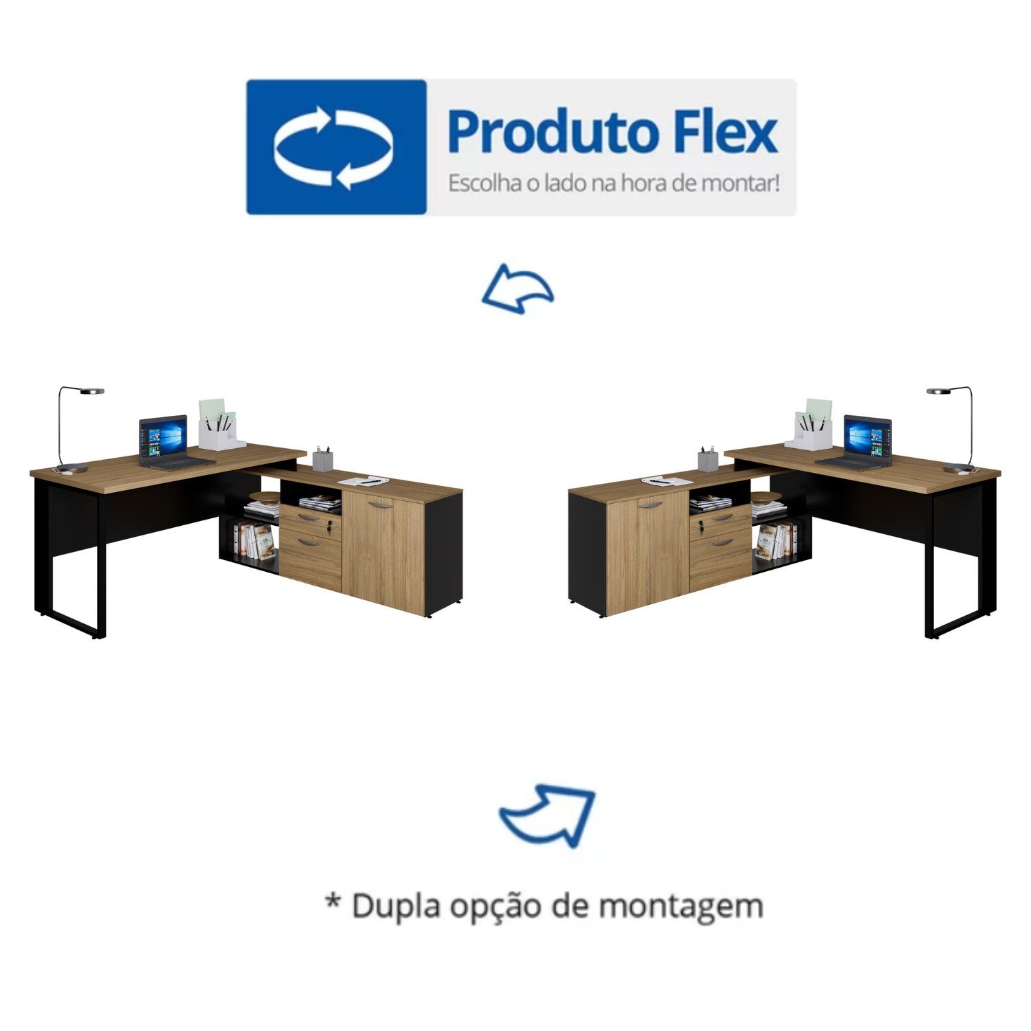 Mesa para Escritório Diretor em L Dinâmica com Armário Lateral Pé Metálico - 8