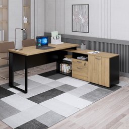 Mesa para Escritório em L  com Armário Lateral Pé Quadro 170x150cm Tampo 30mm - 1