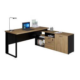 Mesa para Escritório em L  com Armário Lateral Pé Quadro 170x150cm Tampo 30mm - 4