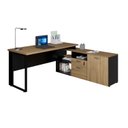 Ver imagem 5 de Escrivaninha Mesa Escritório Diretor em L com Armário Lateral Pé Quadro 170cm Amadeirado e Preto Yes