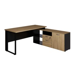 Mesa para Escritório em L  com Armário Lateral Pé Quadro 170x150cm Tampo 30mm - 2