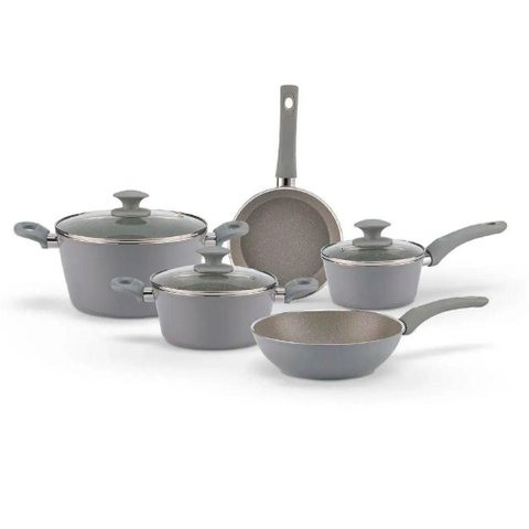 Jogo de Panelas Ceramic Life 5 Peças Marble Optima Cinza Brinox