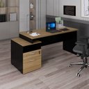 Ver imagem 1 de Mesa Escritório Diretor 172cm Tampo Pé Painel Amadeirado e Preto Yescasa Marrom