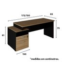 Ver imagem 3 de Mesa Escritório Diretor 172cm Tampo Pé Painel Amadeirado e Preto Yescasa