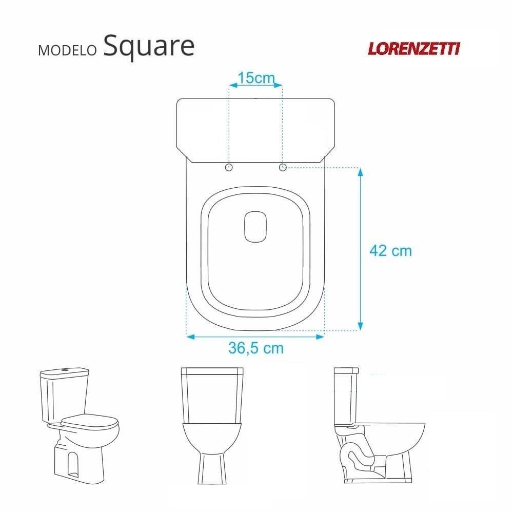 Tampa de Vaso Decorada para Louça Lorenzetti Square Preto - 2