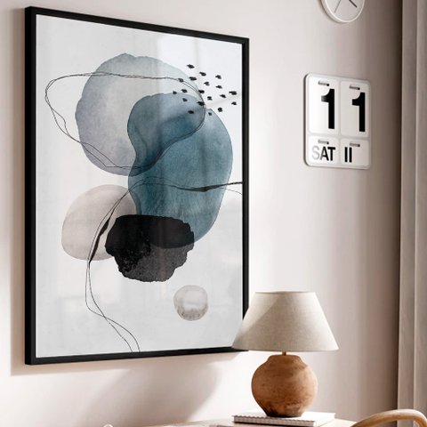 Quadro Decorativo Abstrato Rupestre em Moldura Caixa TaColado Moldura Trad 1cm Preta sem Vidro 30 x 