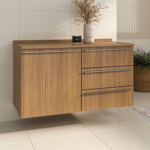 Balcão para Cozinha Fit 120cm com Tampo Marrom/Larnaca