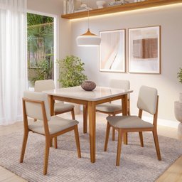 Conjunto Sala de Jantar 1 Mesa Tangará 95cm 4 Cadeiras Estofadas Miriti Cabecasa Madeiramadeira - 1