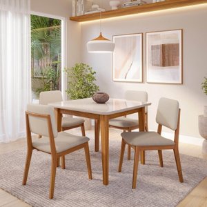 Conjunto Sala de Jantar 1 Mesa Tangará 95cm 4 Cadeiras Estofadas Miriti Cabecasa Madeiramadeira