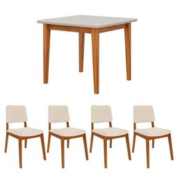 Conjunto Sala de Jantar 1 Mesa Tangará 95cm 4 Cadeiras Estofadas Miriti Cabecasa Madeiramadeira - 4