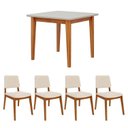 Ver imagem 4 de Conjunto Sala de Jantar 1 Mesa Tangará 95cm 4 Cadeiras Estofadas Miriti CabeCasa MadeiraOriginals Bege/Off White/Creme