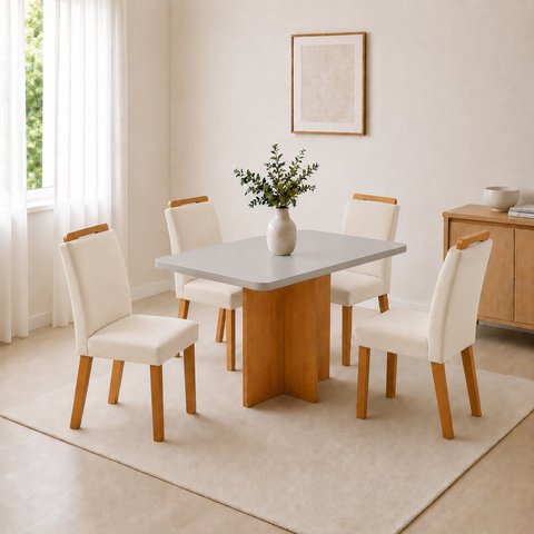 Conjunto Sala de Jantar Mesa Moscou Tp Canto Copo com 4 Cadeiras Mariana