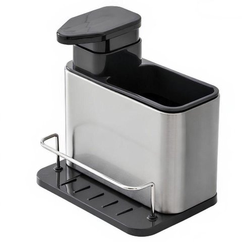 Organizador de Pia 3 em 1 Dispenser Detergente Porta Esponja Plástico e Aço Inox Carisma