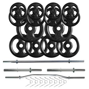 Kit 60 Kg de Anilhas Ferro + 02 Barras de 40cm + Barra W + Barra 120m