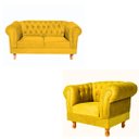 Ver imagem 1 de Uma Namoradeira Duque Chesterfield Capitonê + Uma Poltrona Duque- Suede Amarelo
