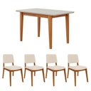 Ver imagem 4 de Conjunto Sala de Jantar 1 Mesa Tangará 130cm 4 Cadeiras Estofadas Miriti CabeCasa MadeiraOriginals Bege/Off White/Creme