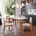 Ver imagem 1 de Conjunto Sala de Jantar 1 Mesa Tangará 130cm 4 Cadeiras Estofadas Miriti CabeCasa MadeiraOriginals Bege/Off White/Creme