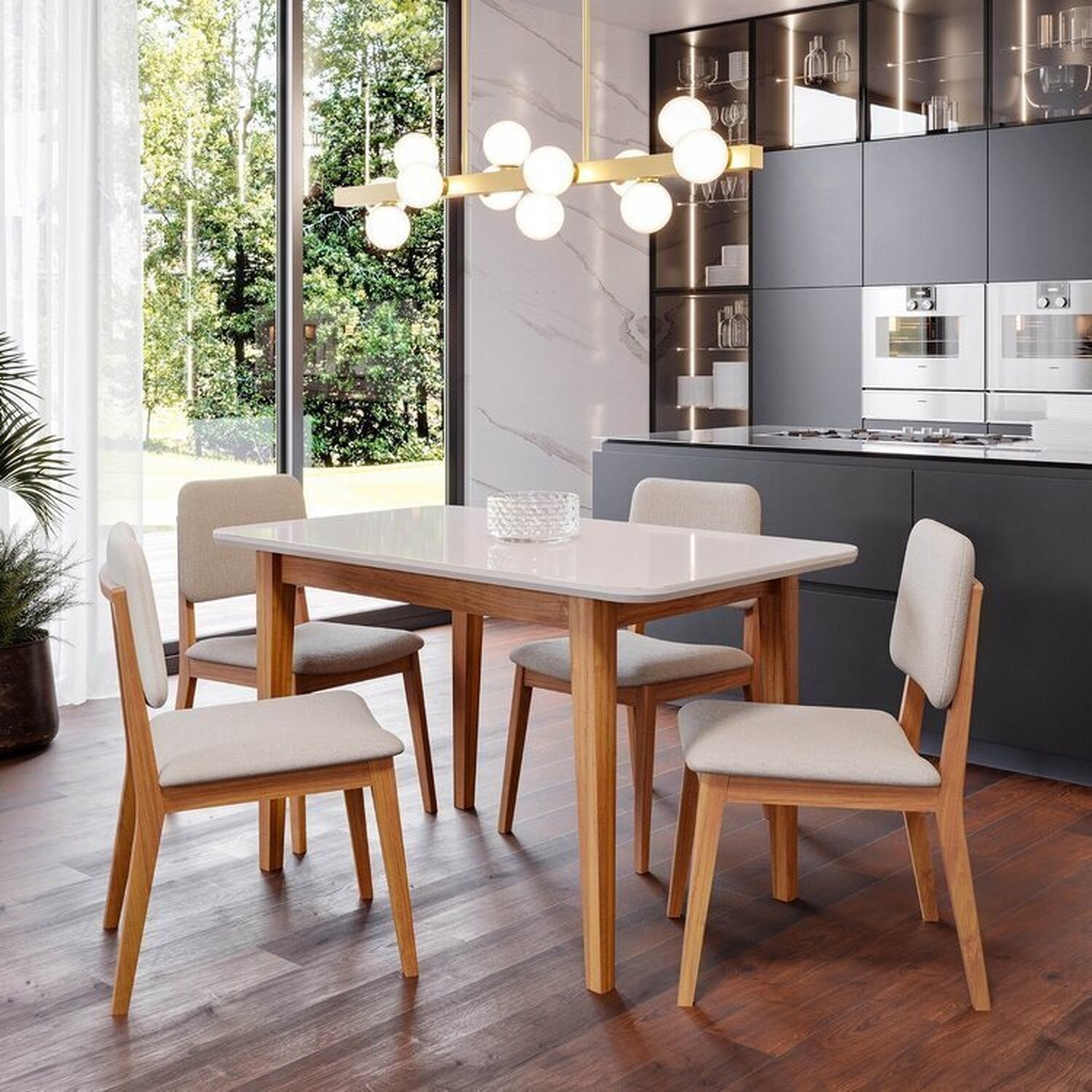 Conjunto Sala de Jantar 1 Mesa Tangará 130cm 4 Cadeiras Estofadas Miriti Cabecasa Madeiramadeira - 1