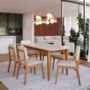 Ver imagem 1 de Conjunto Sala de Jantar 1 Mesa Tangará 160cm 6 Cadeiras Estofadas Miriti CabeCasa MadeiraOriginals