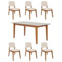 Ver imagem 4 de Conjunto Sala de Jantar 1 Mesa Tangará 180cm 6 Cadeiras Estofadas Miriti CabeCasa MadeiraOriginals Bege/Off White/Creme