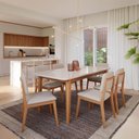 Ver imagem 1 de Conjunto Sala de Jantar 1 Mesa Tangará 180cm 6 Cadeiras Estofadas Miriti CabeCasa MadeiraOriginals Bege/Off White/Creme