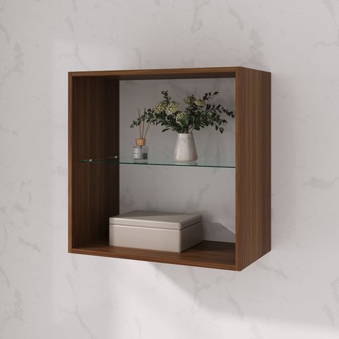 Armário Aéreo Fit 60cm sem Porta e com Prateleira de Vidro Marrom/Oliva