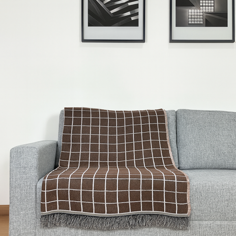 Manta Jacquard Misto com Franja 1,40 X 1,60 Grid Caramelo