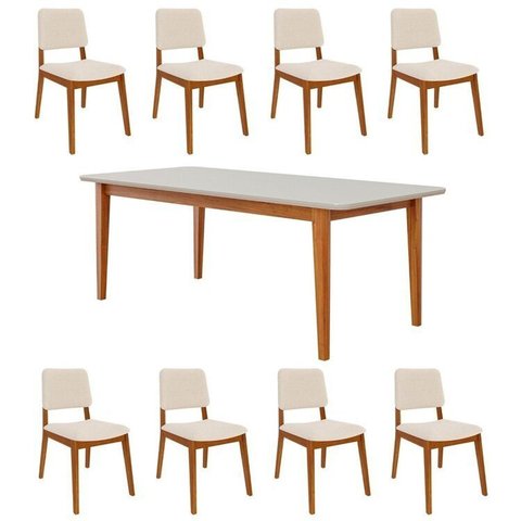 Conjunto Sala de Jantar 1 Mesa Tangará 210cm 8 Cadeiras Estofadas Miriti CabeCasa MadeiraOriginals