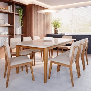 Conjunto Sala de Jantar 1 Mesa Tangará 210cm 8 Cadeiras Estofadas Miriti Cabecasa Madeiramadeira