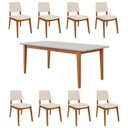 Ver imagem 2 de Conjunto Sala de Jantar 1 Mesa Tangará 210cm 8 Cadeiras Estofadas Miriti CabeCasa MadeiraOriginals Bege/Off White/Creme