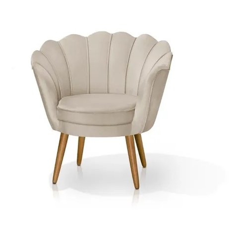 Poltrona Decorativa Pétala Pés Palito Suede Bege - Fina Mobília