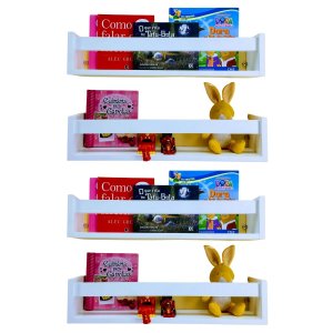 Jogo Com 4 Prateleiras Porta Livro De Parede Infantil Nicho Quarto de Bebê Mdf 55cm