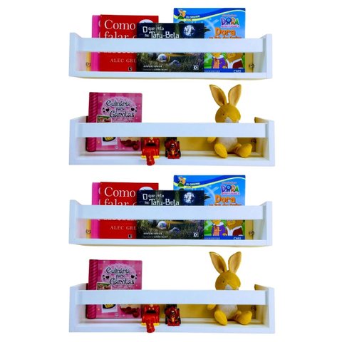 Jogo Com 4 Prateleiras Porta Livro De Parede Infantil Nicho Quarto de Bebê Mdf 55cm
