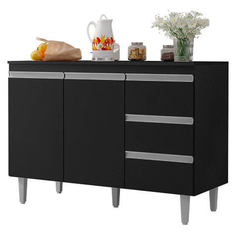 Balcão Pia Andréia 120cm Preto com Tampo Mdp - Ajl Móveis