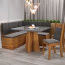 Ver imagem 1 de Conjunto Canto Alemão com Baú Trento Mesa Quadrada com Vidro 90x90 e 2 Cadeira Dallas em MDP/MDF Yescasa Cinza/Mel/Grafite