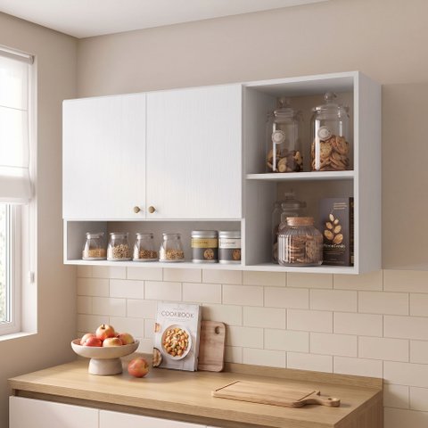 Armário Aéreo para Cozinha 2 Portas 120cm Magnólia Yescasa Branco